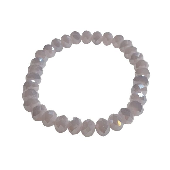 Glass Faceted Bead Stretch Bracelet Lavender Iridescent Elastic Jewelry Handmade - Picture 1 of 3